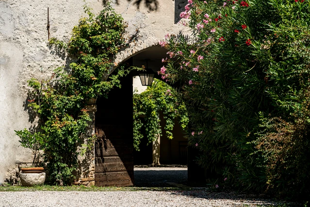 Weinverkostung für Paare im geheimen Garten eines historischen Weinkellers